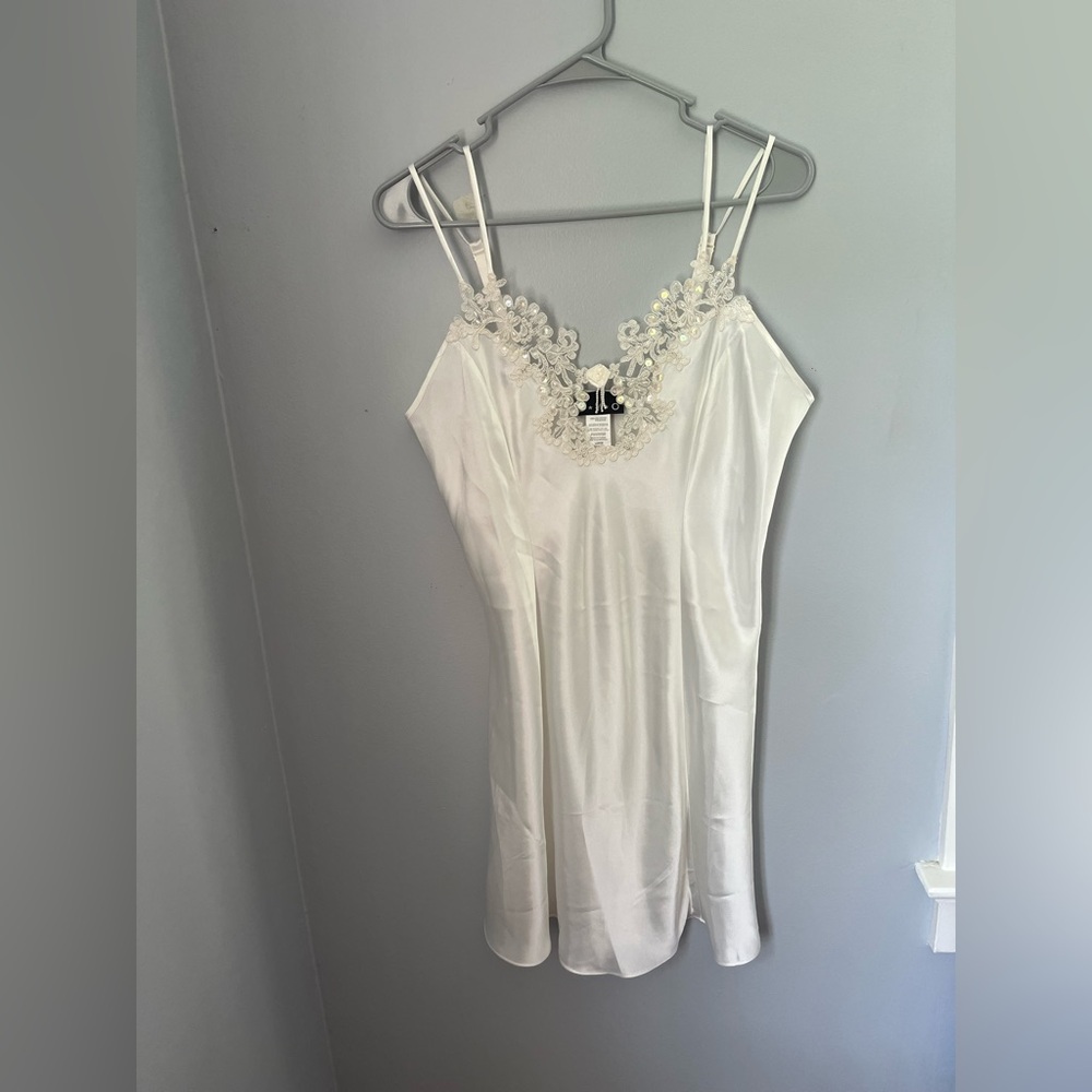 Elegant White Satin Slip with Lace Detail